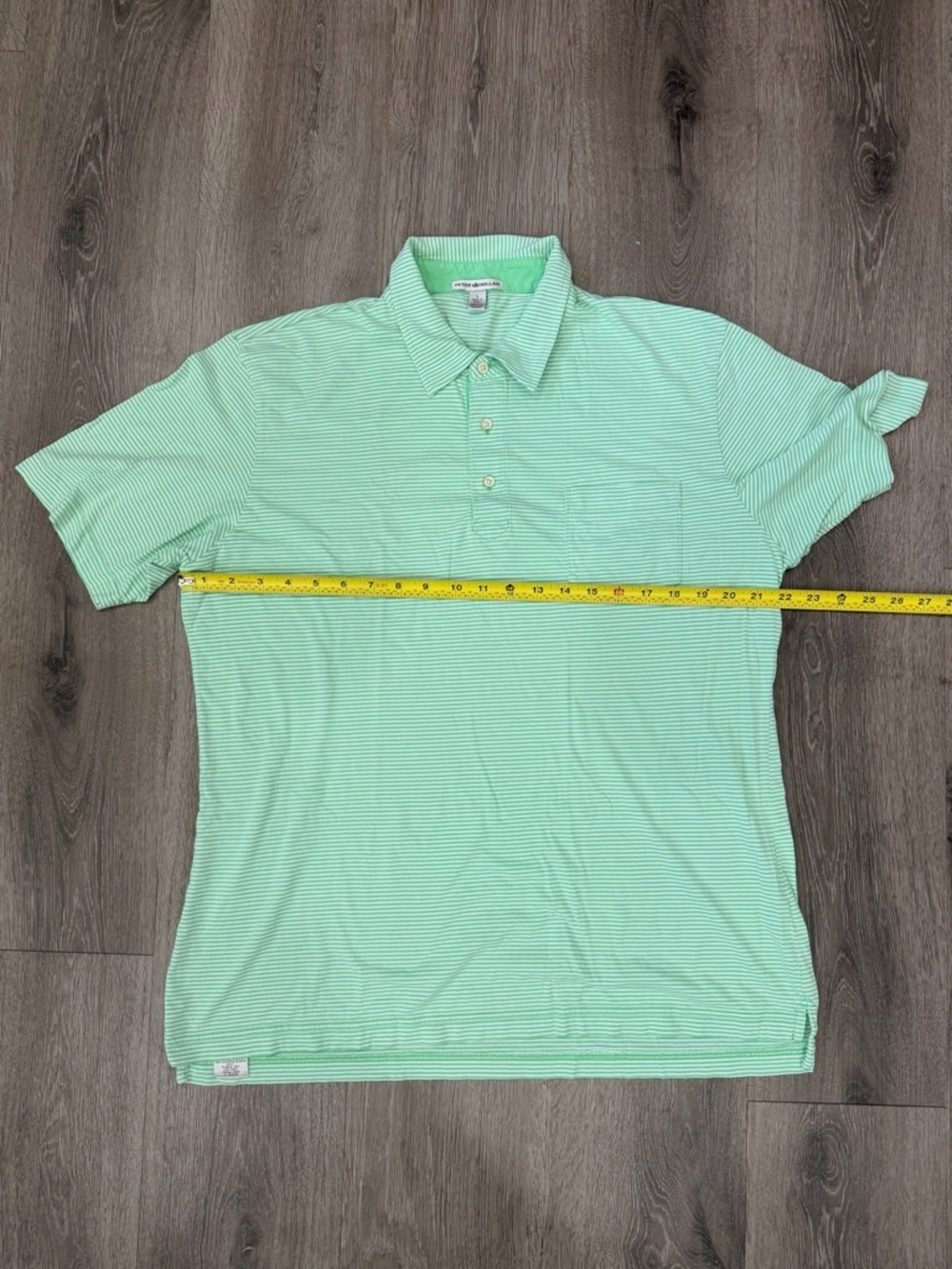 Peter Millar Light Mint Green Striped Golf Polo with Chest Pocket Size Large - Picture 4 of 8